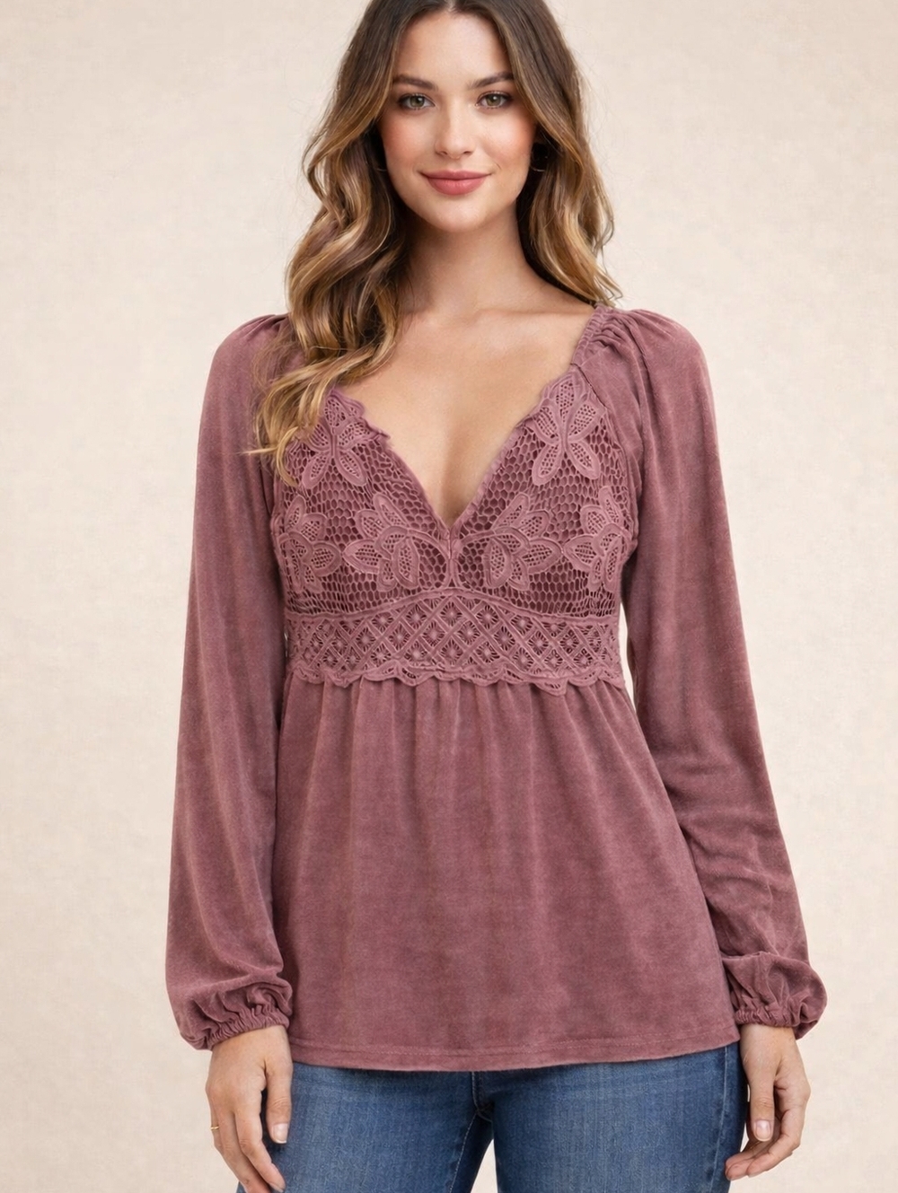 Elegant Plum Lace Detail Blouse
